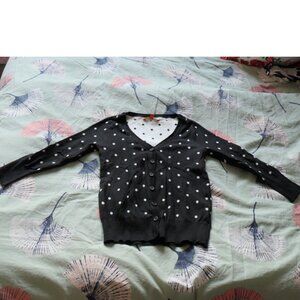 Modcloth cardigan, Black with white polka dots, XS, NEW